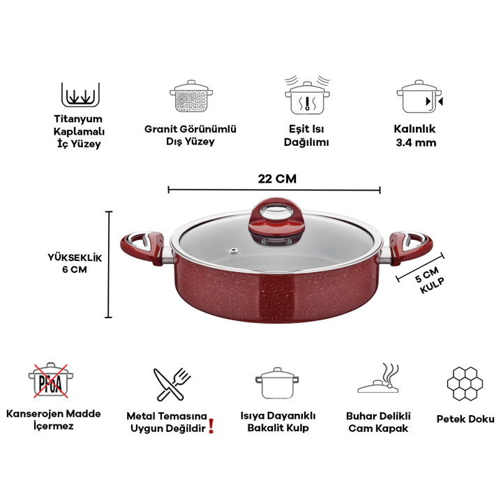Taç Titan Granit Basık Tencere 22cm