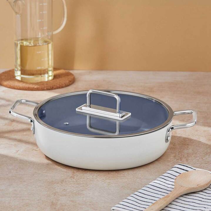 Taç Sera Feel Seramik Yanmaz Yapışmaz Basık Tencere 28 cm / Beyaz