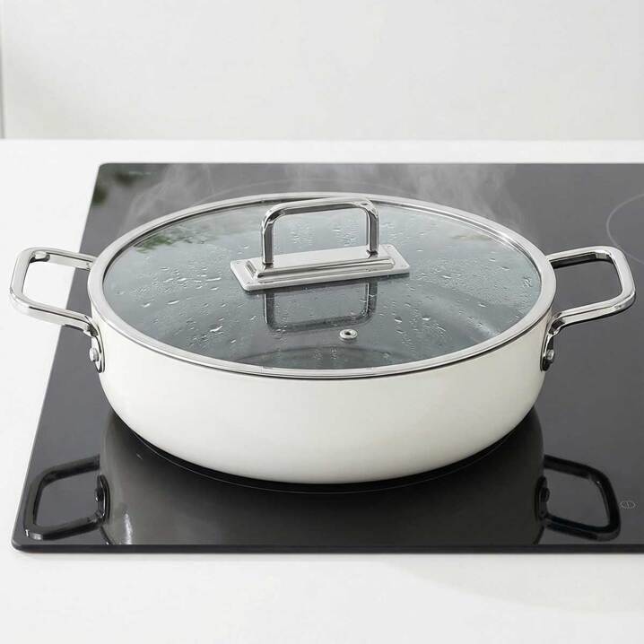 Taç Sera Feel Seramik Yanmaz Yapışmaz Basık Tencere 28 cm / Beyaz