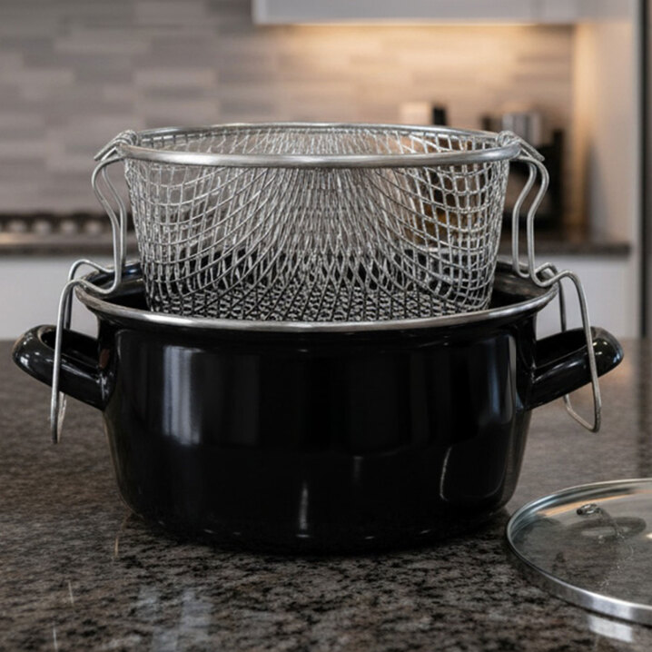 Çıtır Cips 22 Cm Emaye Siyah Kızartma Tenceresi