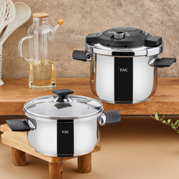 Taç VitaMaster 2'li 4+6 Litre Indüksiyon Tabanlı Düdüklü Tencere Seti Gri