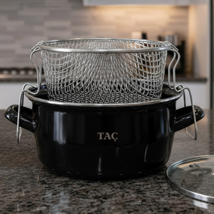 Çıtır Cips 22 Cm Emaye Siyah Kızartma Tenceresi