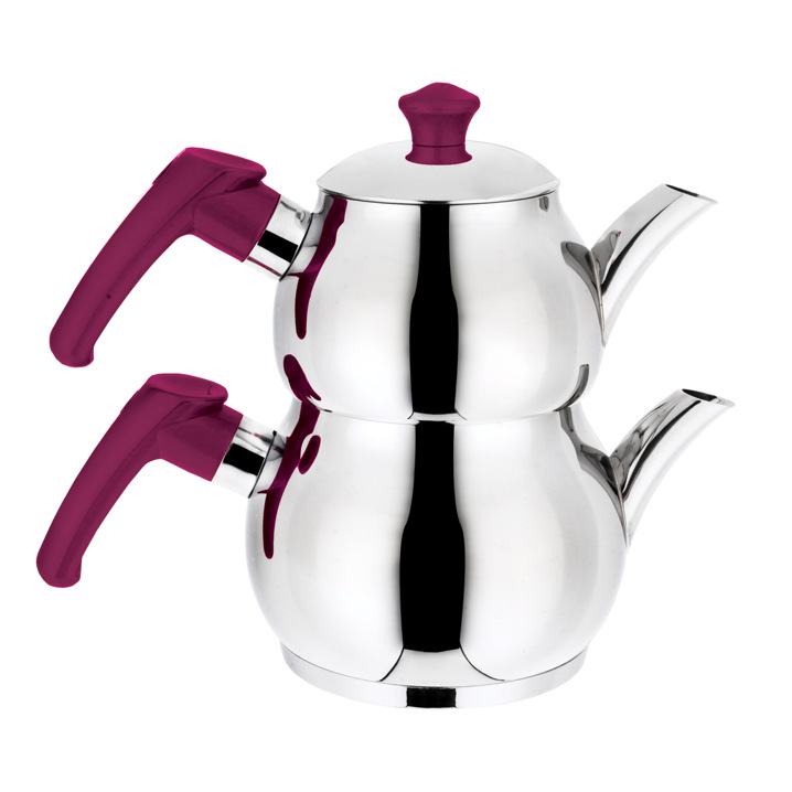 Aksu Küre Orta Boy Paslanmaz Çelik Çaydanlık Takımı Fuşya Renk 1.00-2.00lt