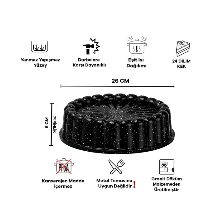 Taç Granit Döküm Tart Kalıbı Siyah 26 cm