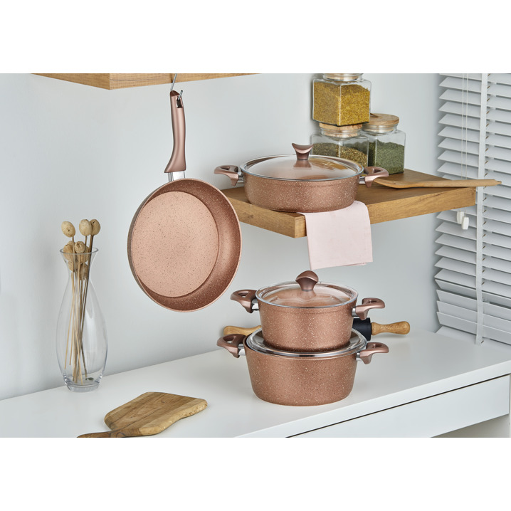 Taç Master Cook 4'lü 7 Parça Granit Tencere Seti Rose Gold