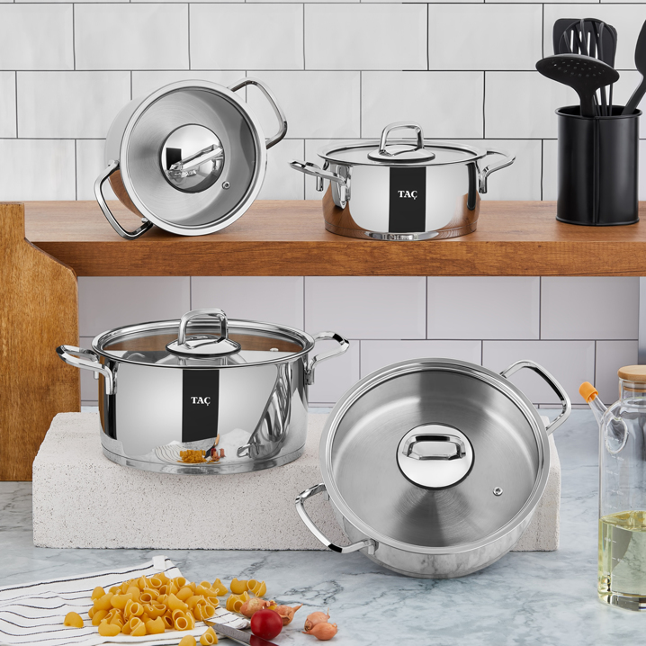 Taç Hera İndüksiyon Tabanlı 8 Parça Çelik Tencere Seti Platin