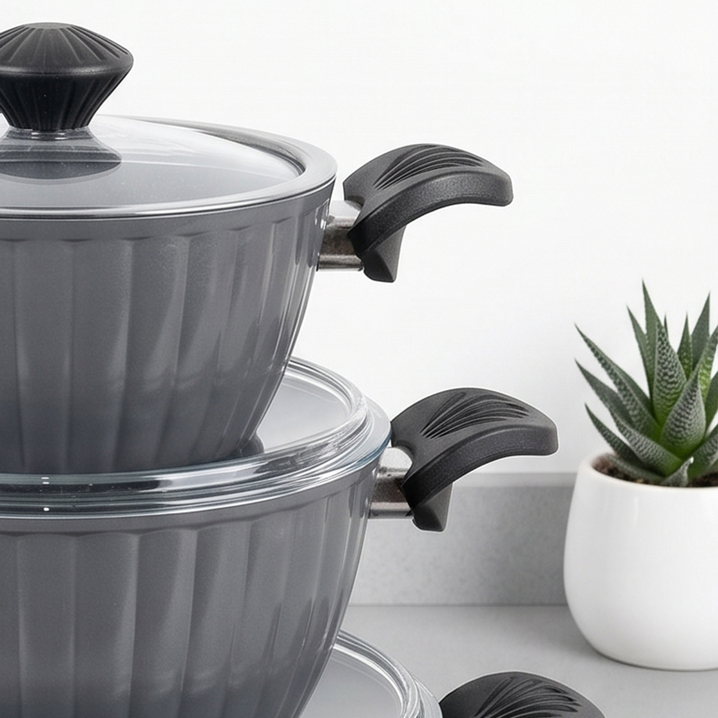 Taç Master Ceramica Dilim 7 Parça Seramik Tencere Seti Gri Taç Master Ceramica Dilim 7 Parça Seramik Tencere Seti Gri