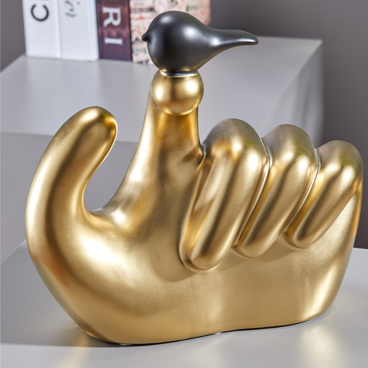Cornella Mat Gold Kuş ve El Detaylı Dekoratif Obje