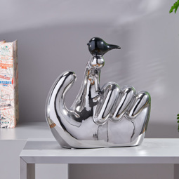 Cornella Gümüş Kuş ve El Detaylı Dekoratif Obje
