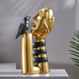 Cornella Mat Gold Kuş ve Adam Figürlü Dekoratif Obje