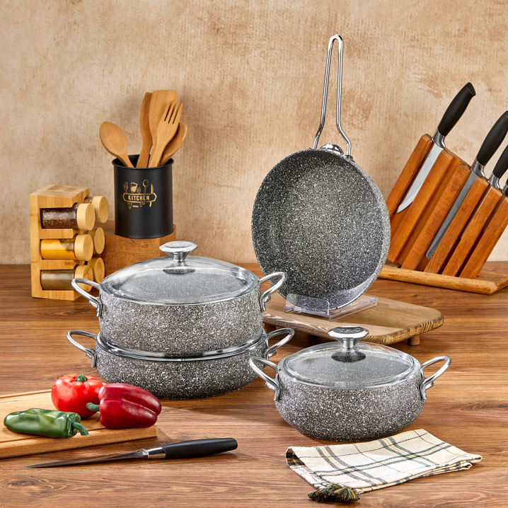 Taç MasterCook Tombik 7 Parça Tencere Seti Gri Metal Saplı