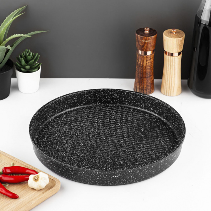 Taç Granit Döküm 32 cm Yuvarlak Tepsi Siyah